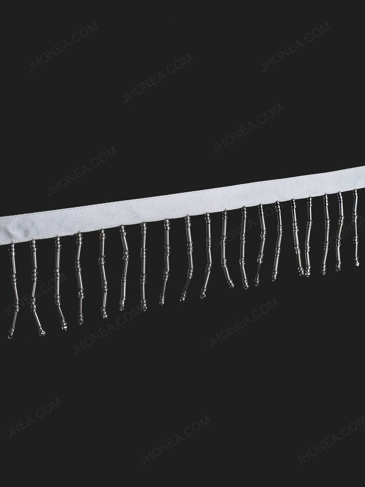 Silver Beaded Long Tassel Trim Lace for Ladies