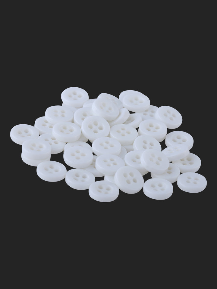 Round Shape 4-Hole White Rounded Rim 9mm Shirt Button
