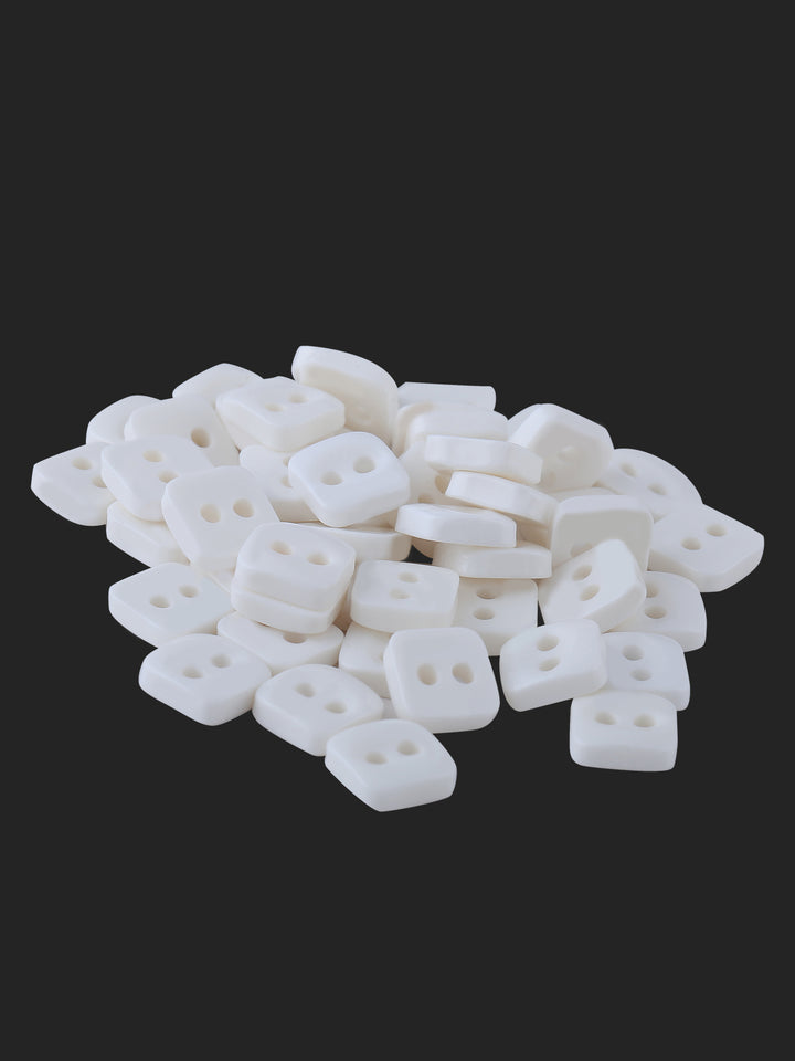 White Rounded Square Shape 2-Hole 7mm Shirt Button