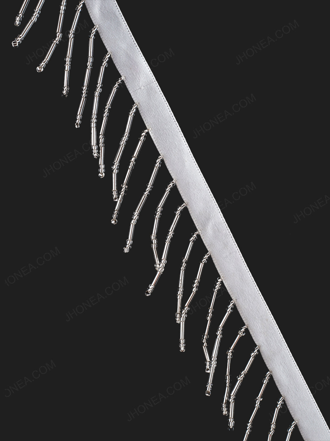 Silver Beaded Long Tassel Trim Lace for Ladies
