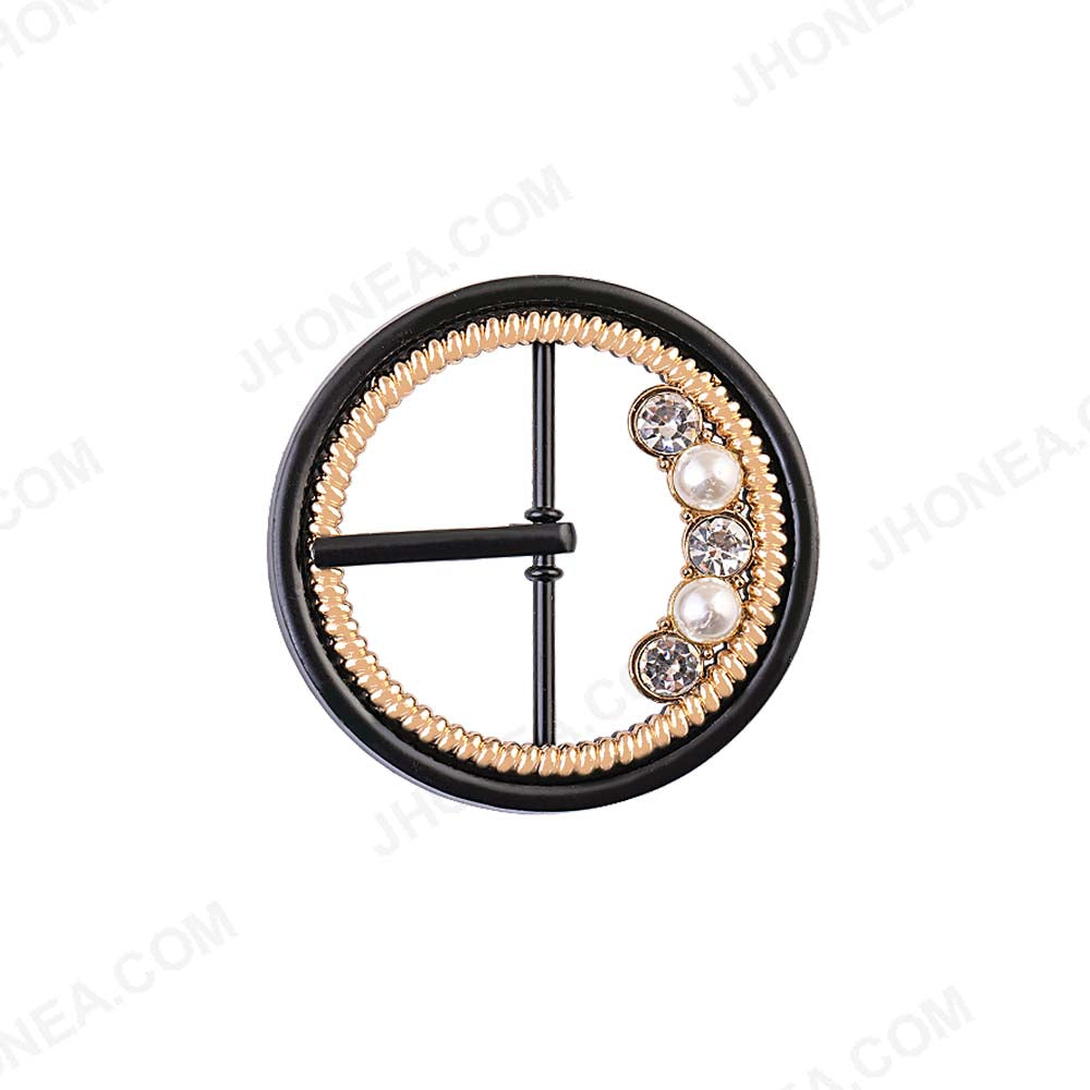 Shiny Gold with Black Bling Diamond Round Belt Buckle