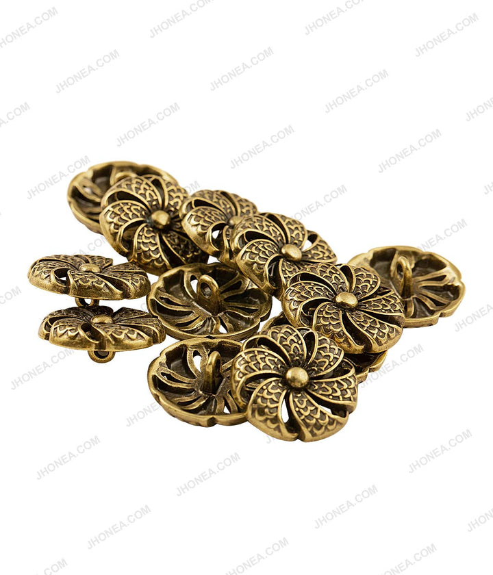 Antique Ancient Tibetan Style Flower Design Metal Buttons