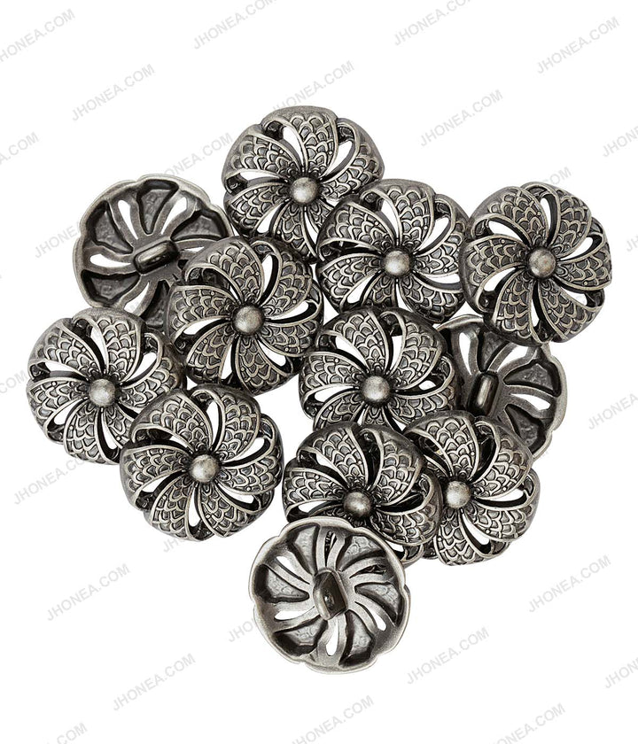 Antique Ancient Tibetan Style Flower Design Metal Buttons