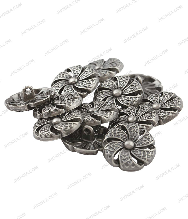 Antique Ancient Tibetan Style Flower Design Metal Buttons