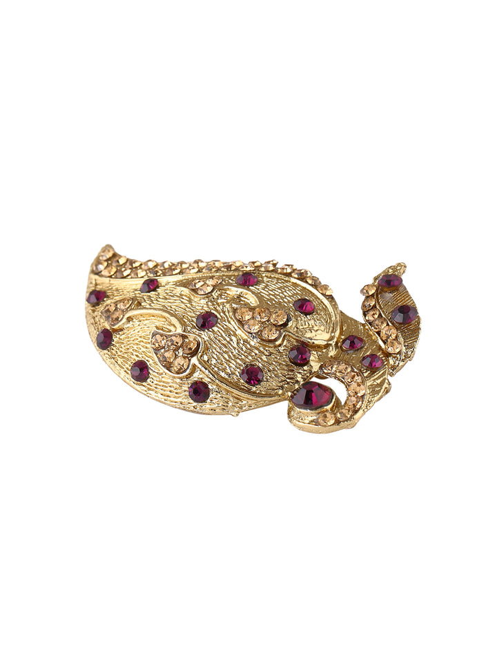 Golden Leaf Design Ethnic Diamond Brooch