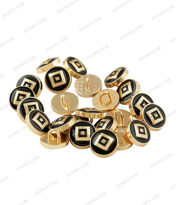 Shiny Gold & Shiny Silver Black Enamel Royal Men's Shirt Buttons