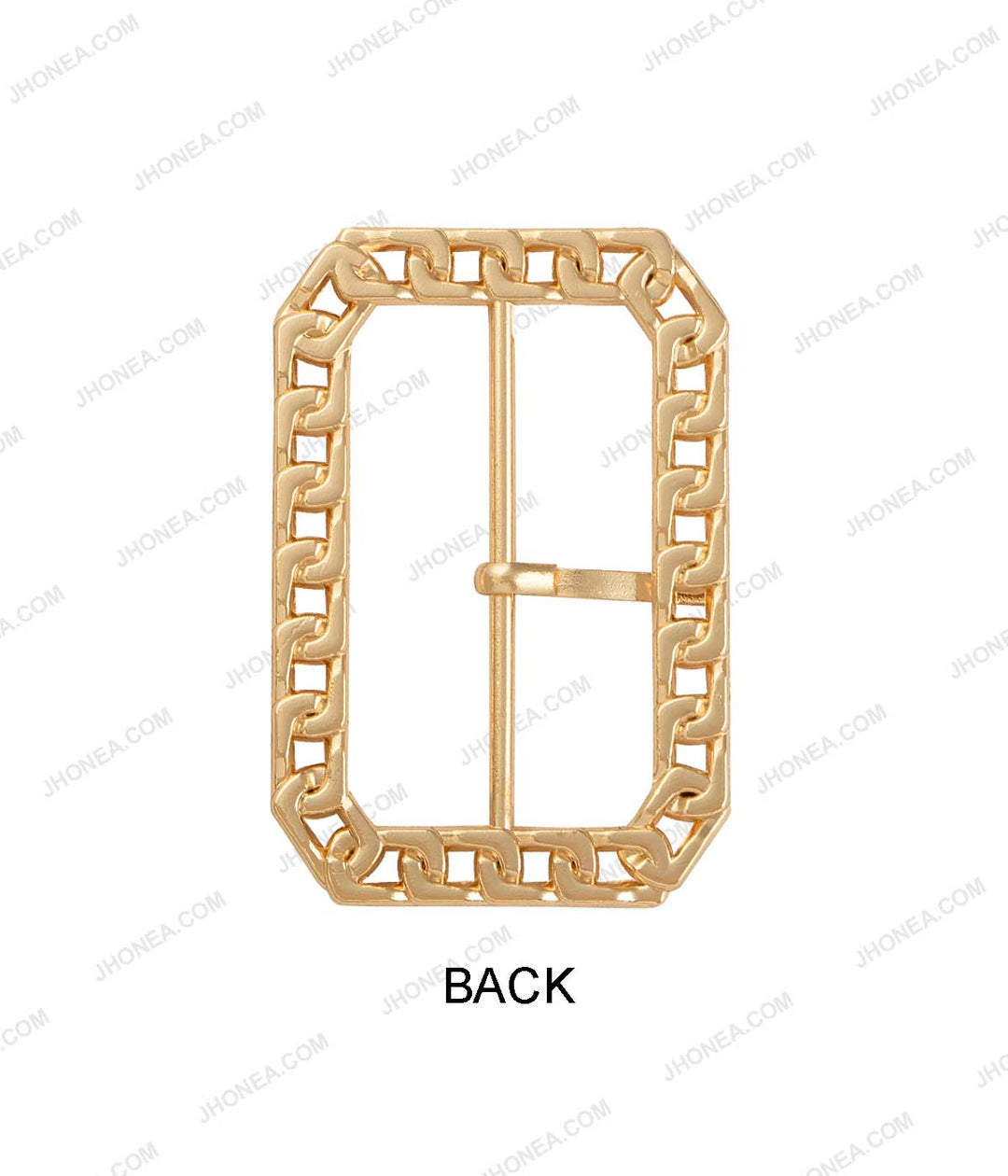 Rounded Rectangle Shiny Frame Chain Design Prong Belt Buckle