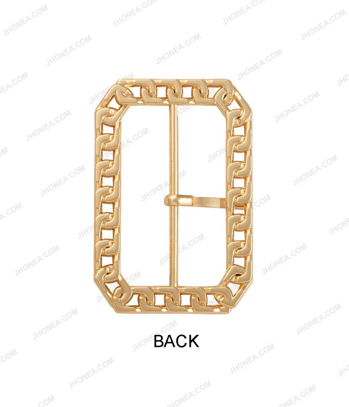 Rounded Rectangle Shiny Frame Chain Design Prong Belt Buckle