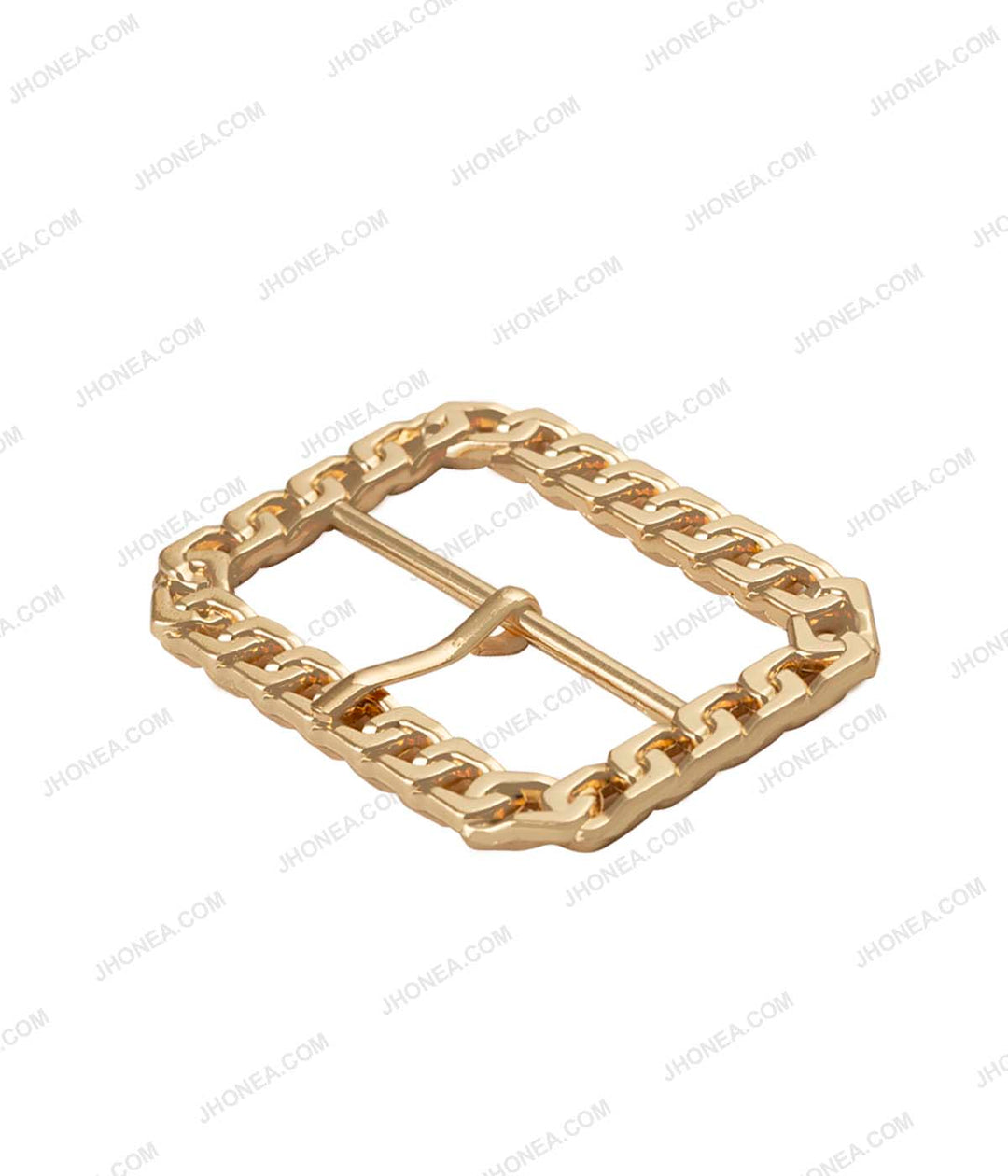 Rounded Rectangle Shiny Frame Chain Design Prong Belt Buckle