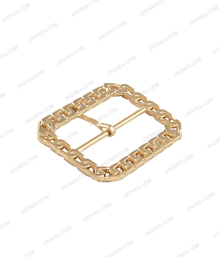 Rounded Rectangle Shiny Frame Chain Design Prong Belt Buckle