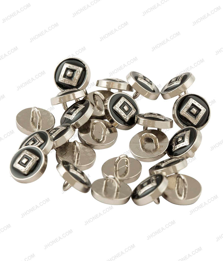Shiny Gold & Shiny Silver Black Enamel Royal Men's Shirt Buttons
