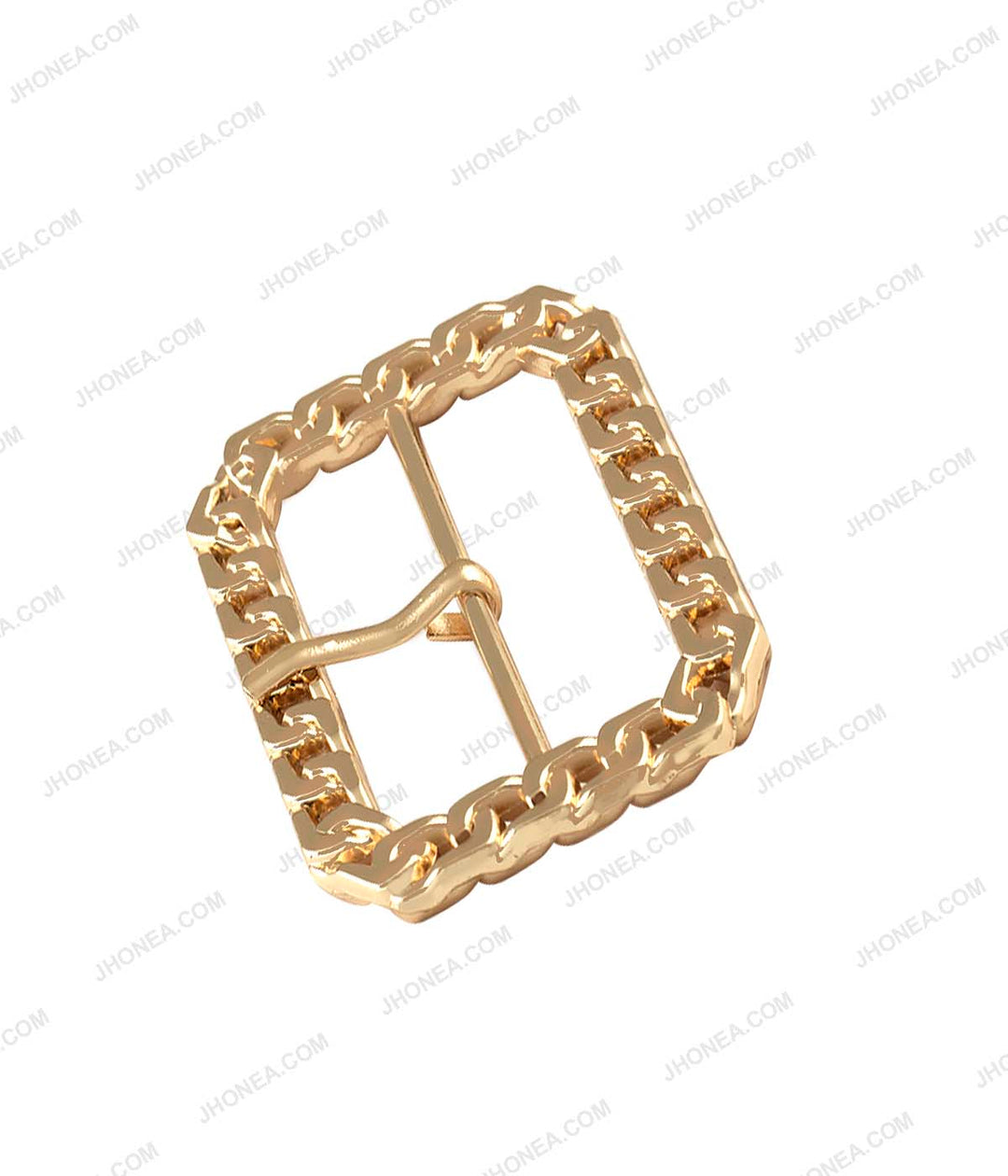 Rounded Rectangle Shiny Frame Chain Design Prong Belt Buckle