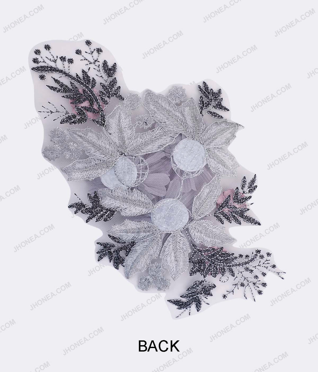 Shades of Grey & Pink Flower Intricate Embroidery Patch