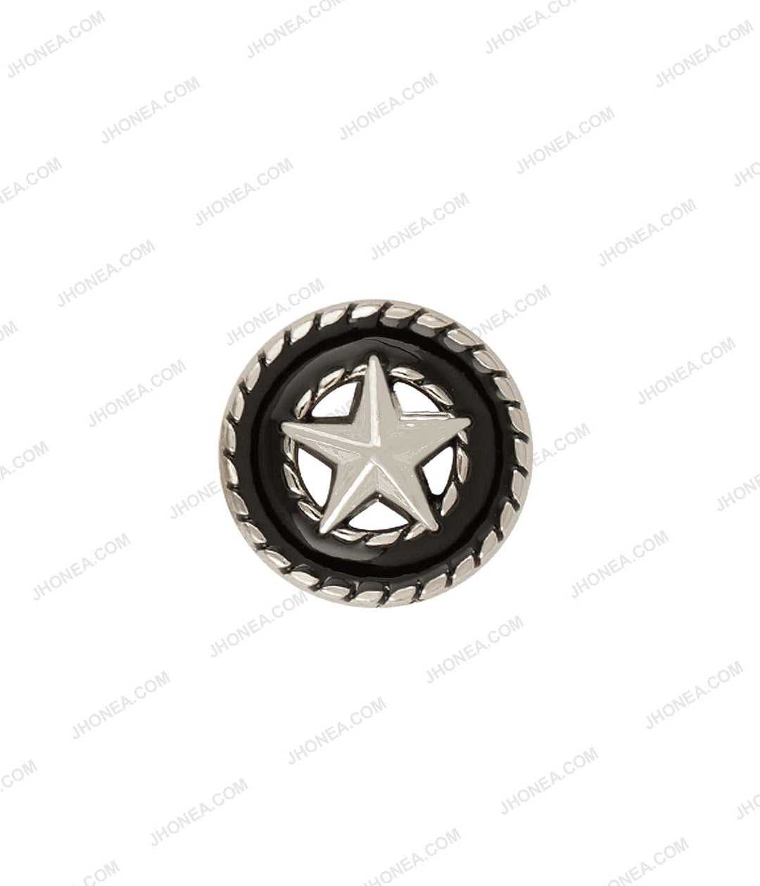 Shiny Silver Star Rope Rim Edge with Black Enamel Shirt Button
