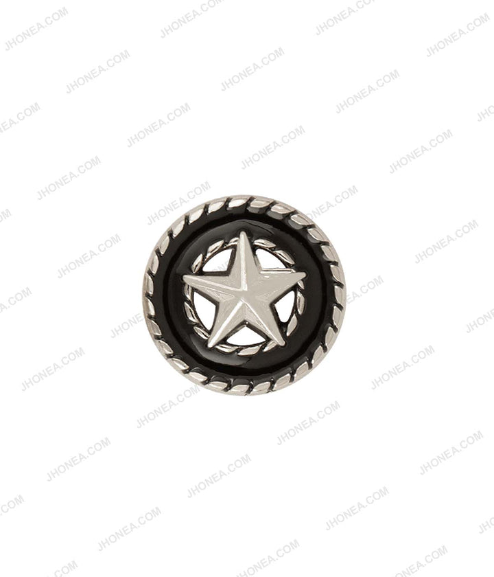 Shiny Silver Star Rope Rim Edge with Black Enamel Shirt Button