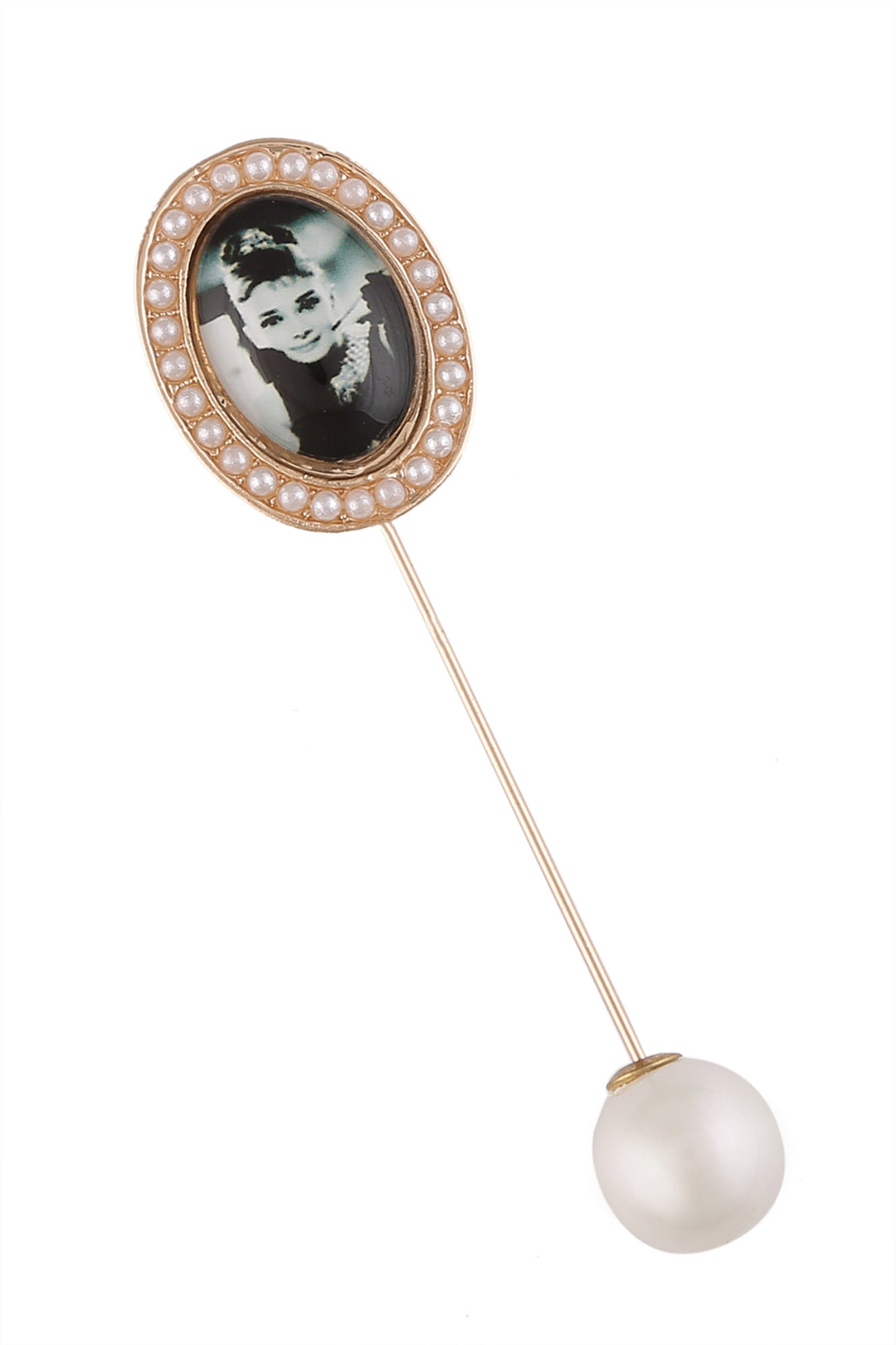 Audrey Hepburn Portrait Bead Lapel Pin In Gold tone