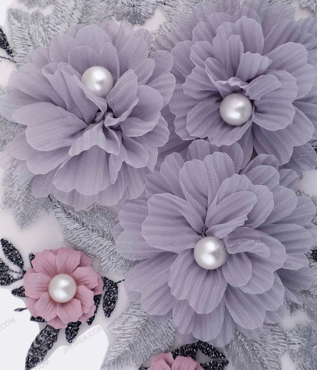 Shades of Grey & Pink Flower Intricate Embroidery Patch