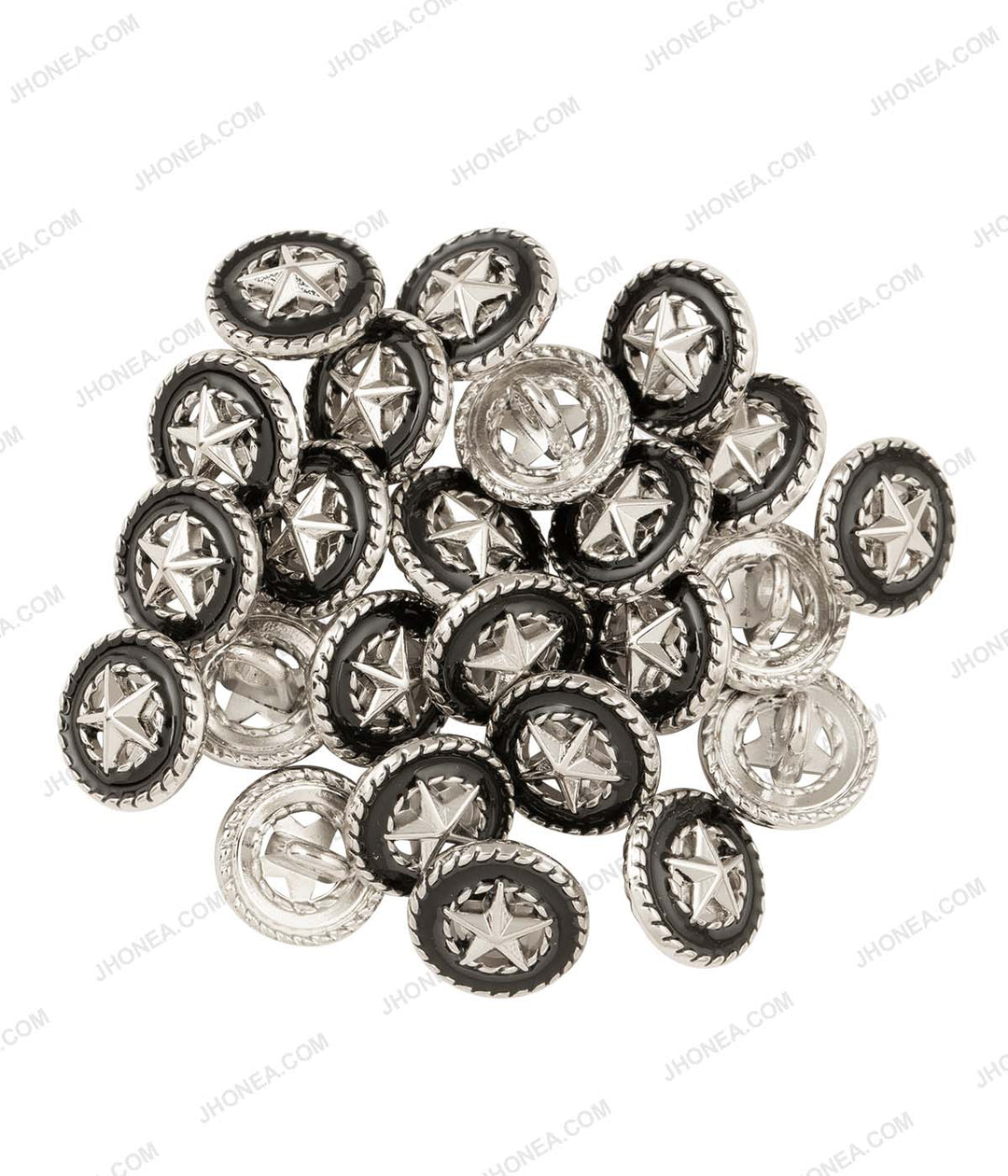 Shiny Silver Star Rope Rim Edge with Black Enamel Shirt Buttons