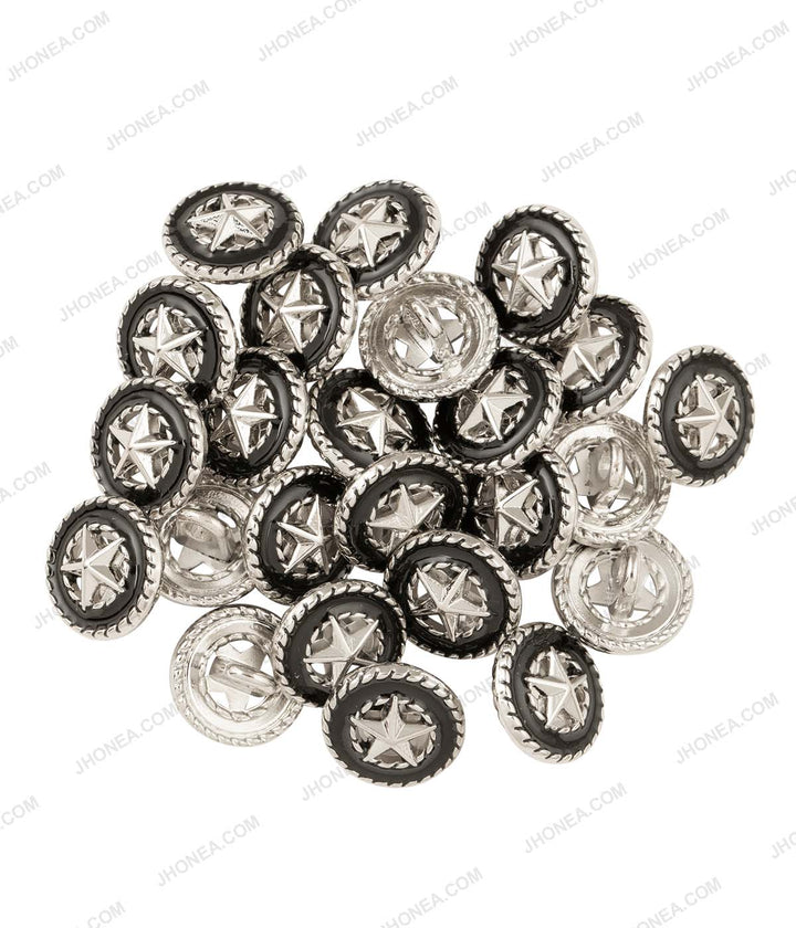 Shiny Silver Star Rope Rim Edge with Black Enamel Shirt Buttons