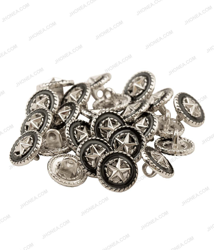 Shiny Silver Star Rope Rim Edge with Black Enamel Shirt Button