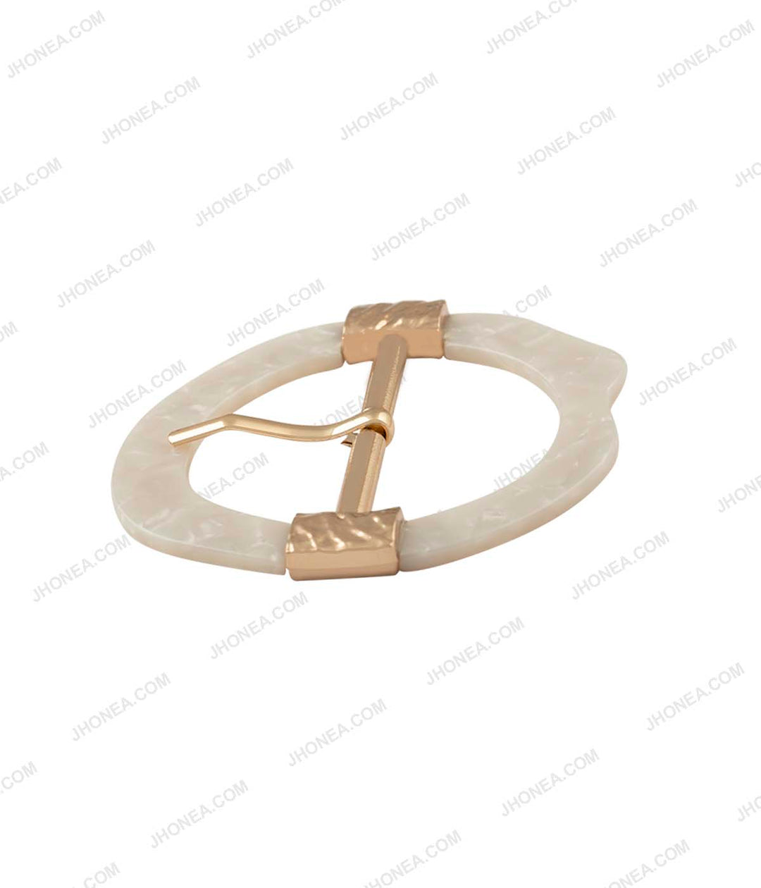 Glistening White Uneven Frame with Shiny Gold Center Bar Prong Buckle