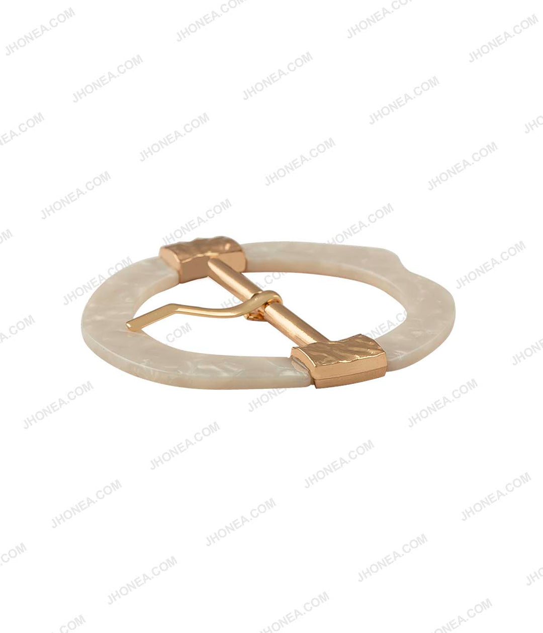 Glistening White Uneven Frame with Shiny Gold Center Bar Prong Buckle