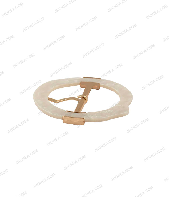 Glistening White Uneven Frame with Shiny Gold Center Bar Prong Buckle