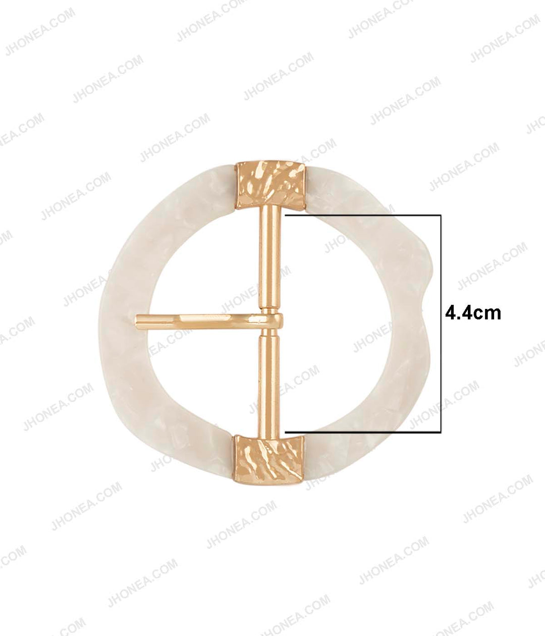 Glistening White Uneven Frame with Shiny Gold Center Bar Prong Buckle