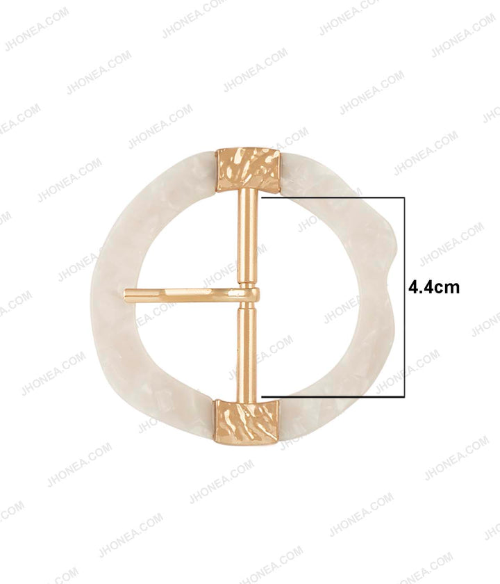 Glistening White Uneven Frame with Shiny Gold Center Bar Prong Buckle