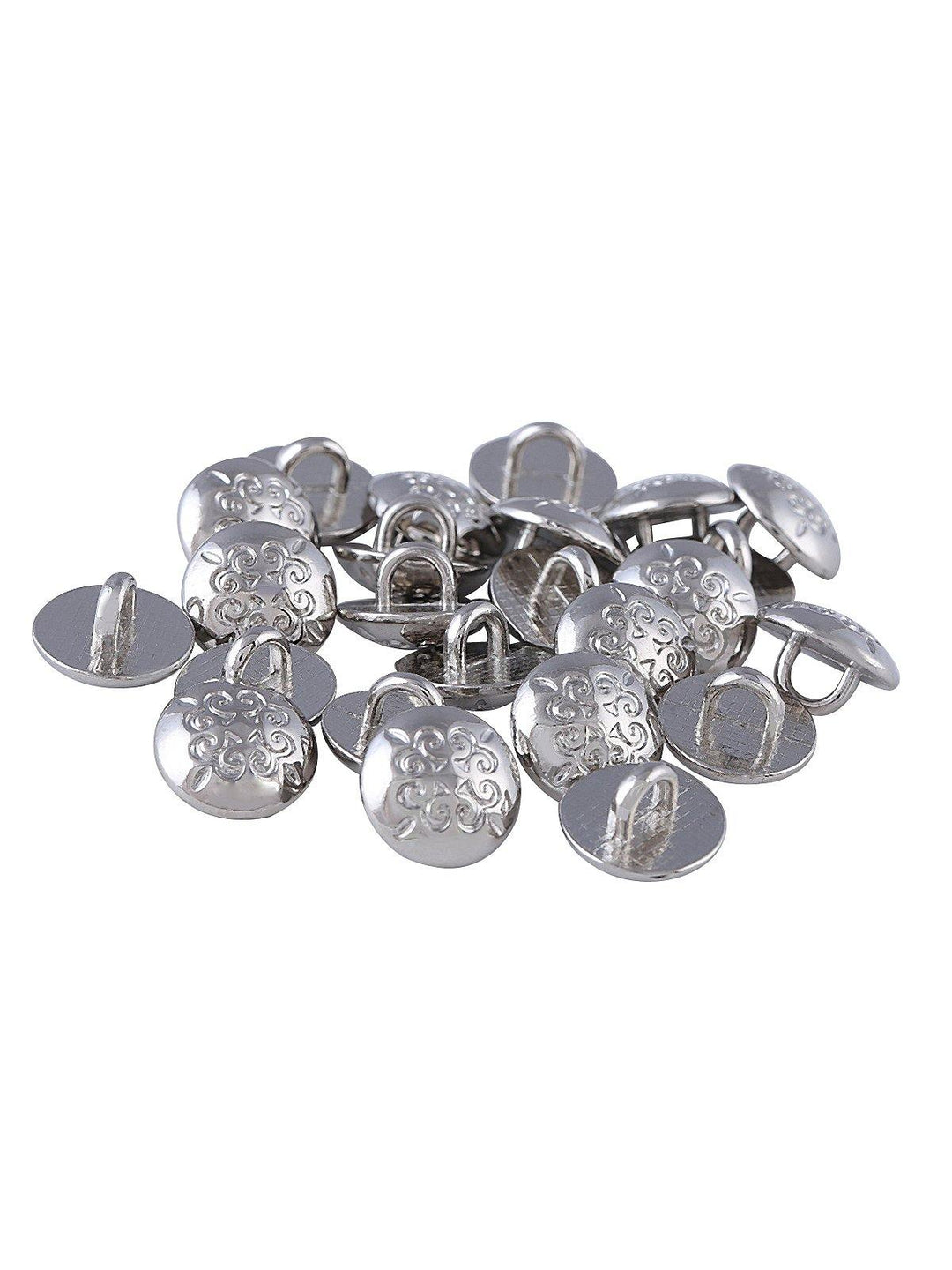Round Shape Silver Engraved Design 9mm (14L) Downhole Shirt Kurta Metal Button - Jhonea Accessories