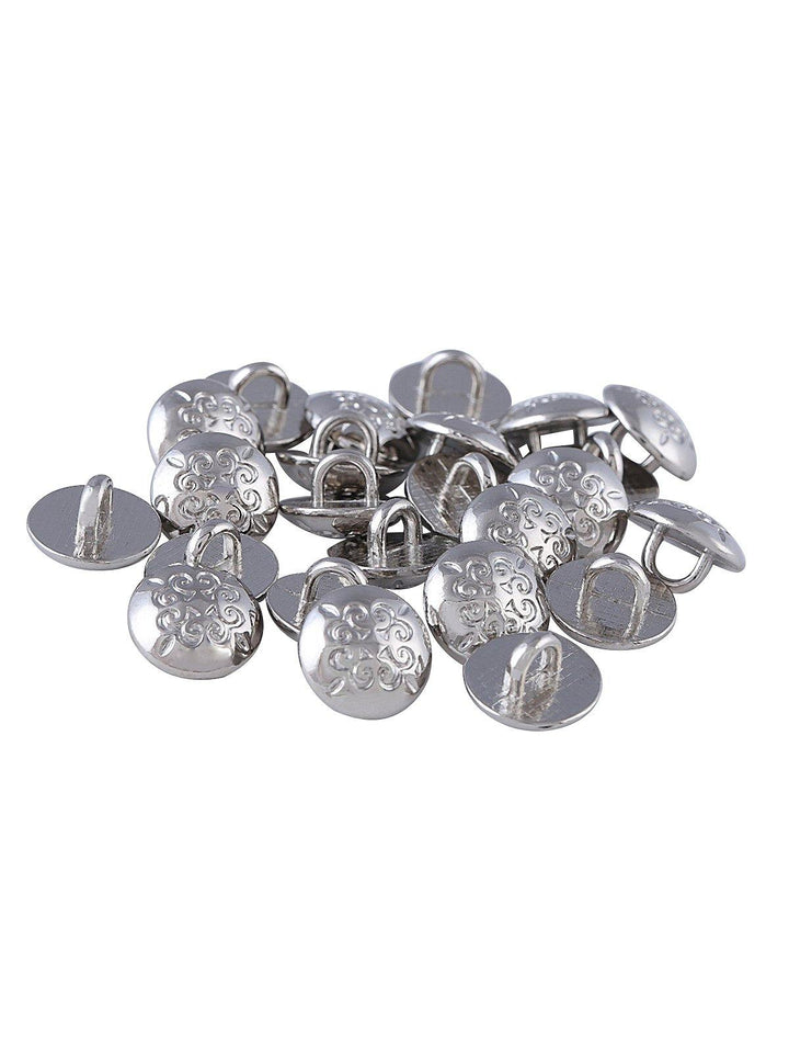 Round Shape Silver Engraved Design 9mm (14L) Downhole Shirt Kurta Metal Button - Jhonea Accessories