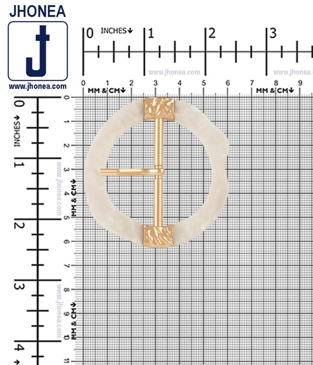 Glistening White Uneven Frame with Shiny Gold Center Bar Prong Buckle