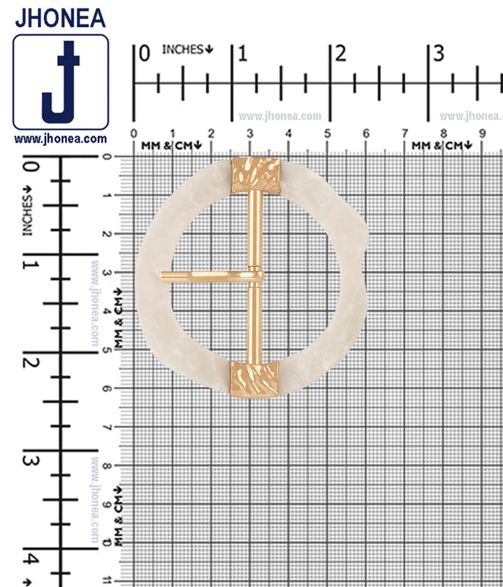 Glistening White Uneven Frame with Shiny Gold Center Bar Prong Buckle