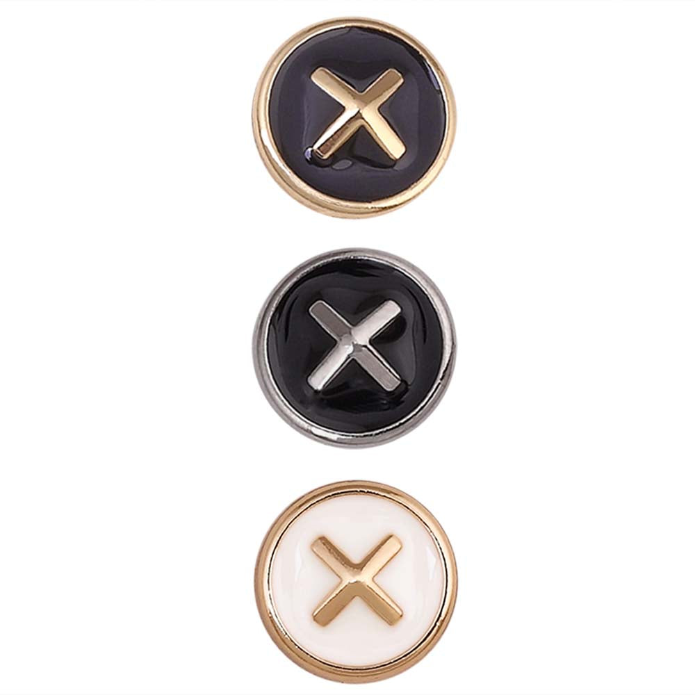 Shiny Cross Stitch Black Enamel 10mm Loop Shirt/Kurta Buttons
