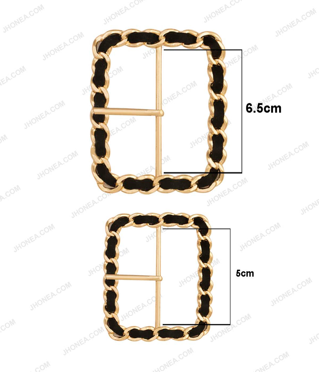 Broad Rectangle Frame Shiny Gold with Black Prong Buckle