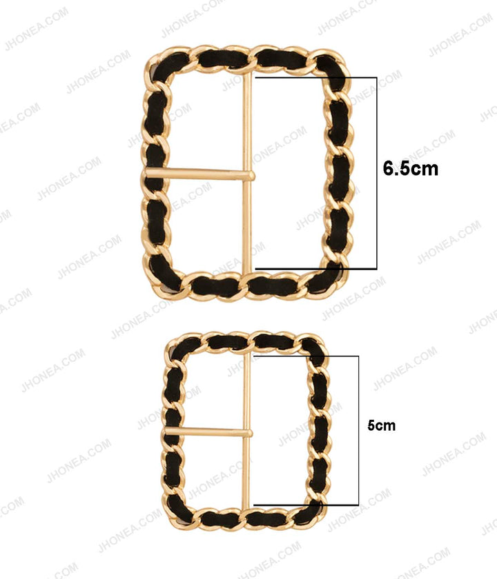 Broad Rectangle Frame Shiny Gold with Black Prong Buckle