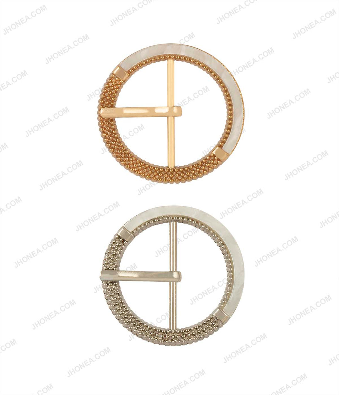 Premium Small Size Dual-tone Natural White Glossy Prong Belt Buckle