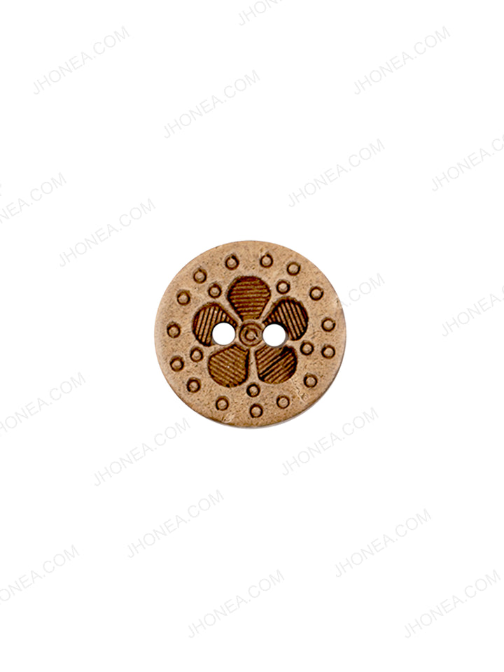 Flower Design Round Coco Natural Buttons