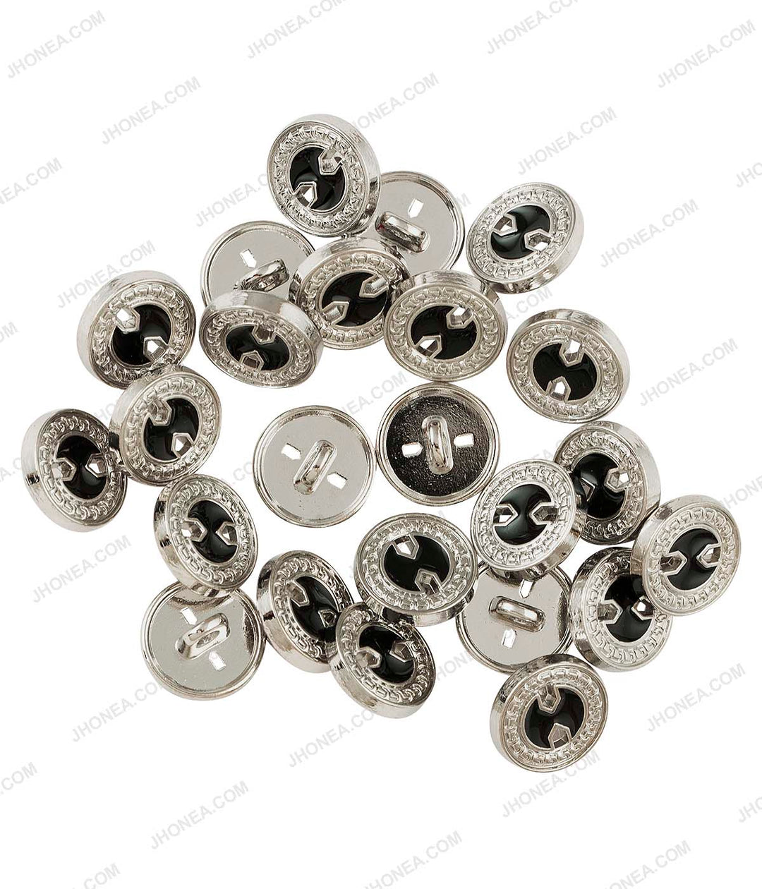 Shiny Silver with Black Color Cutwork Enamel Royal Regal Buttons