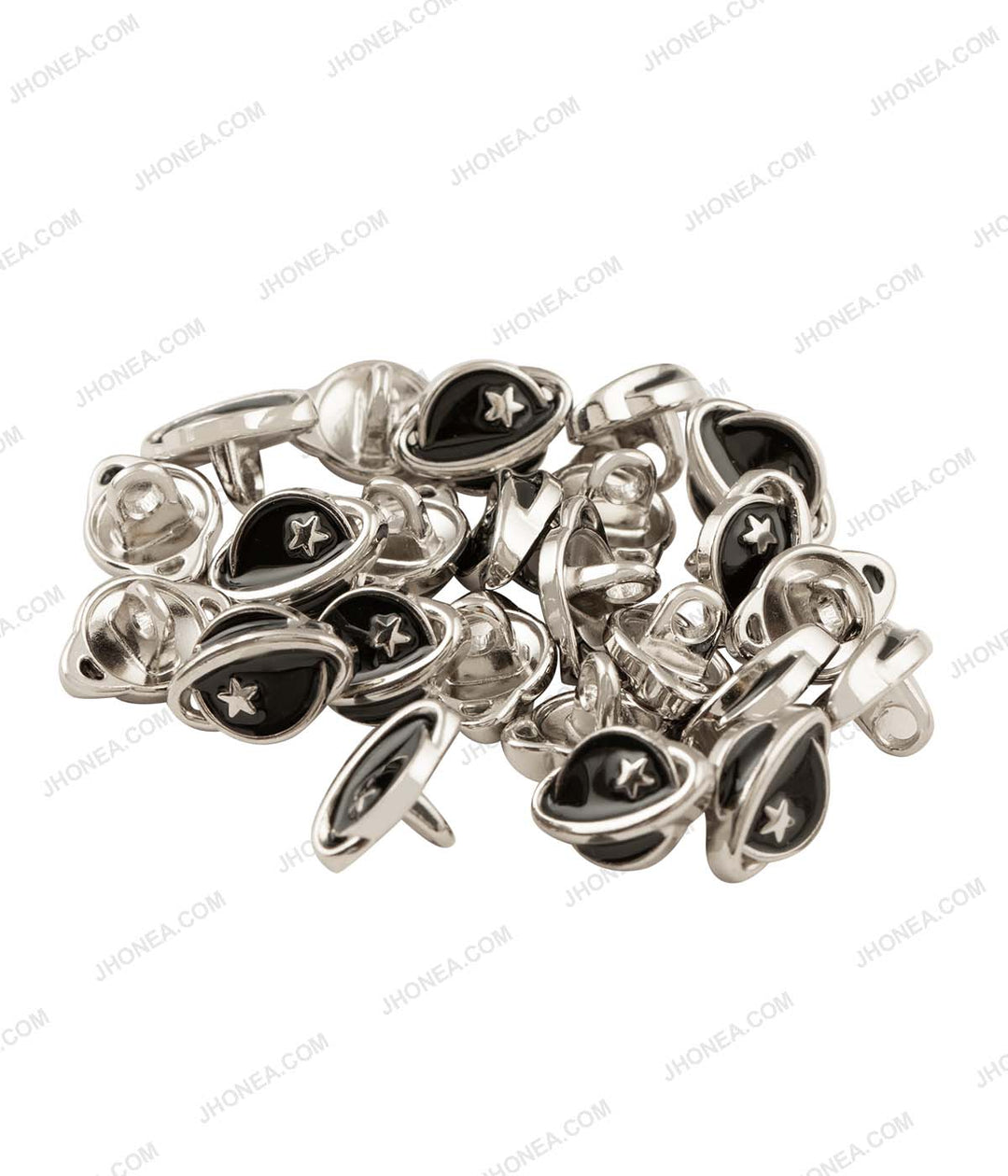 Saturn Planet Shiny Silver with Black Enamel Decorative Buttons