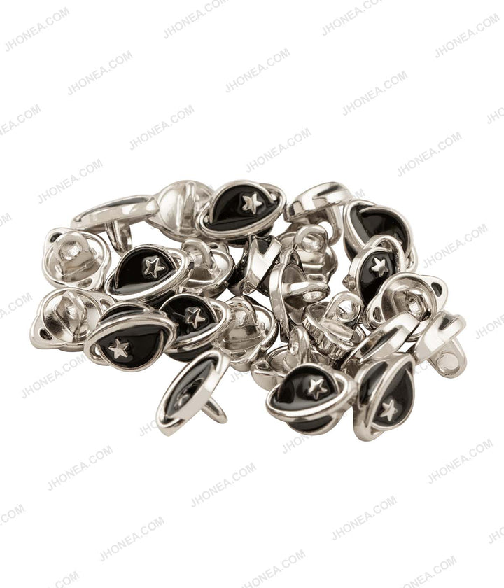 Saturn Planet Shiny Silver with Black Enamel Decorative Buttons