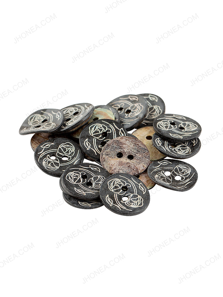 White Printed Round Shape 2-Hole Natural Colour Button