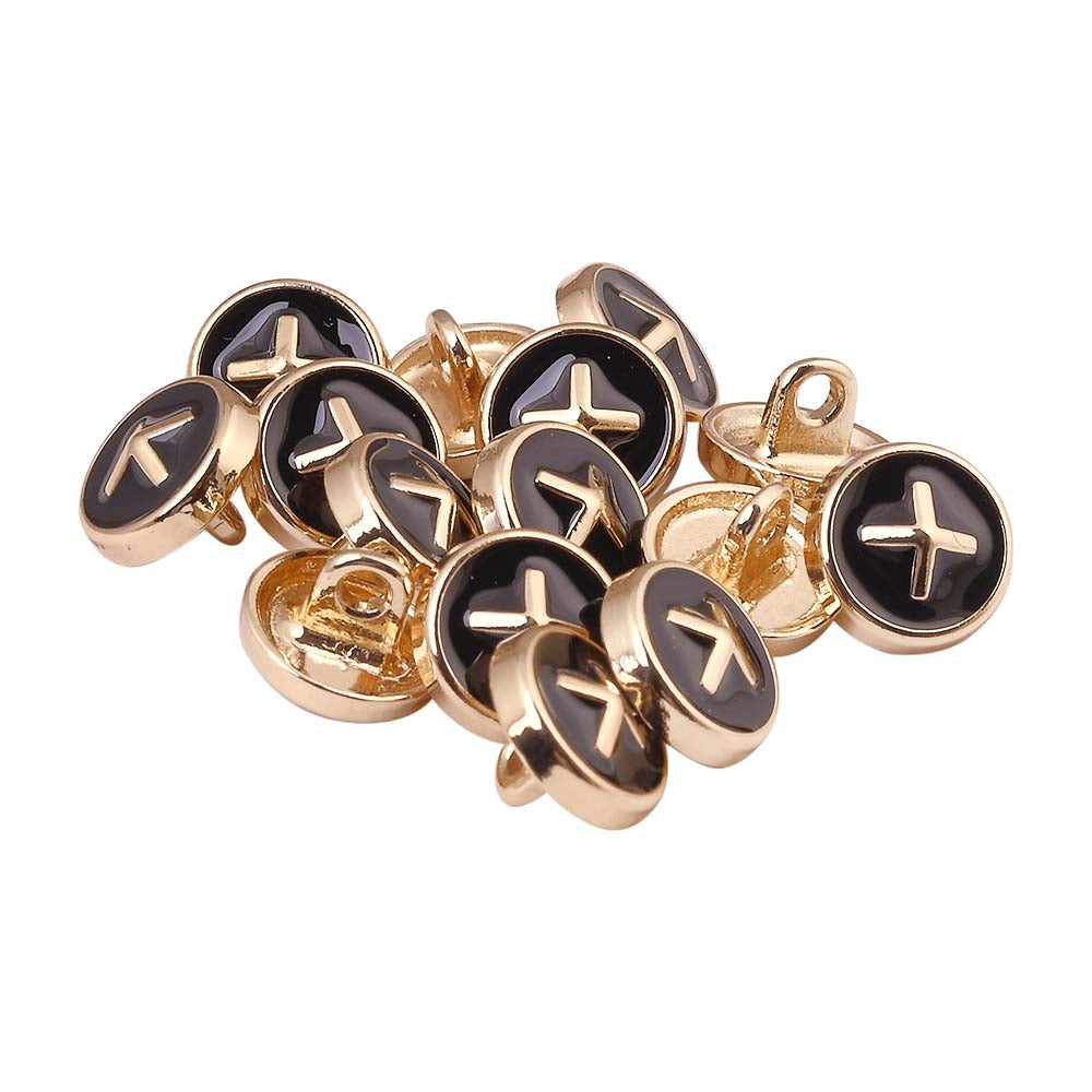 Shiny Cross Stitch Black Enamel 10mm Loop Shirt/Kurta Buttons