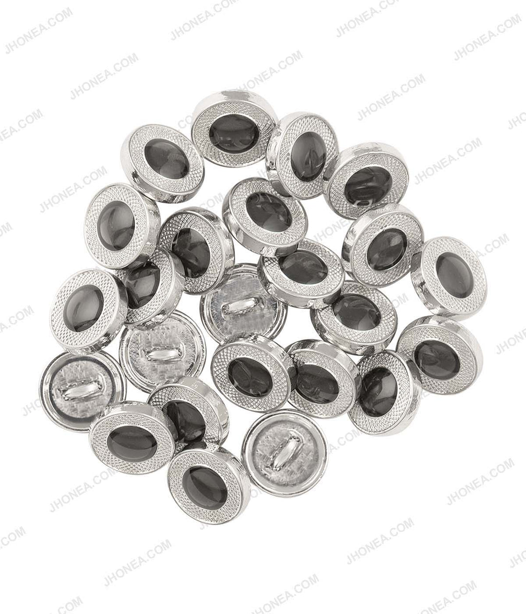 Shiny Silver Engraved lines Rim Border with Black Drop Shirt Buttons