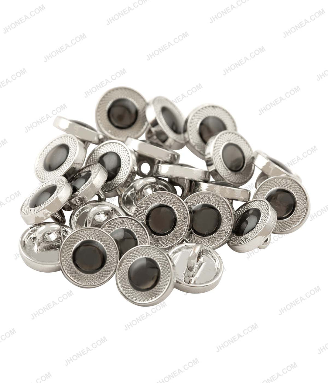 Shiny Silver Engraved lines Rim Border with Black Drop Shirt Buttons