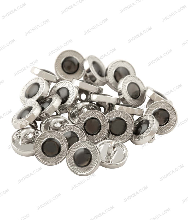 Shiny Silver Engraved lines Rim Border with Black Drop Shirt Buttons