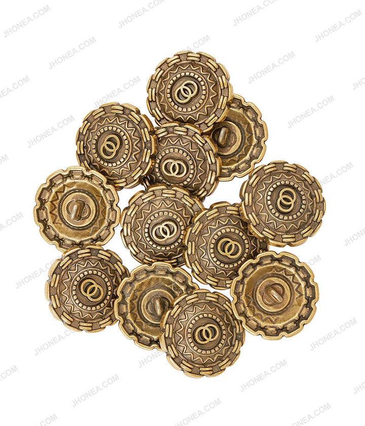 Royalty Aztec Detail Ancient Gold Shank Metal Buttons