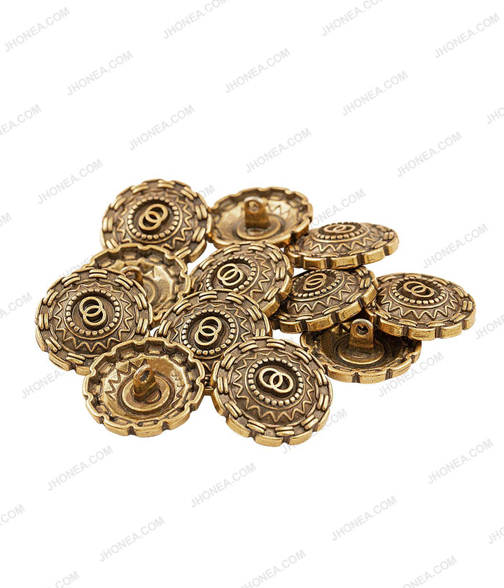 Royalty Aztec Detail Ancient Gold Shank Metal Buttons