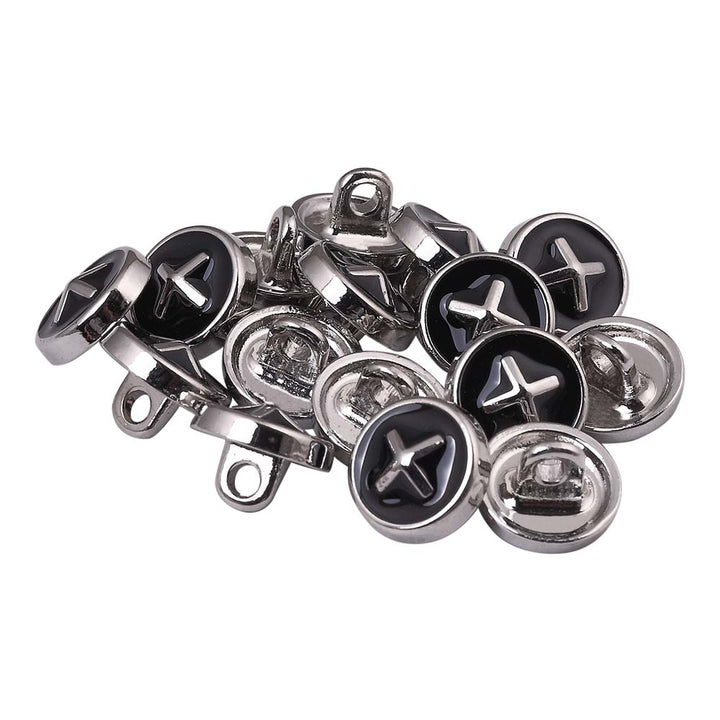 Shiny Cross Stitch Black Enamel 10mm Loop Shirt/Kurta Buttons