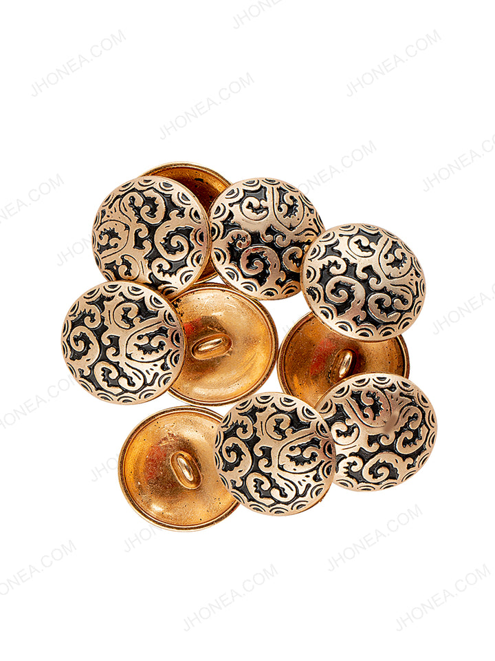 Matte Gold with Black Engraved Design Coat Button